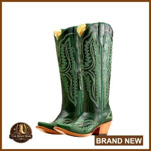 Women's Green Embroidered Western Heeled Boots